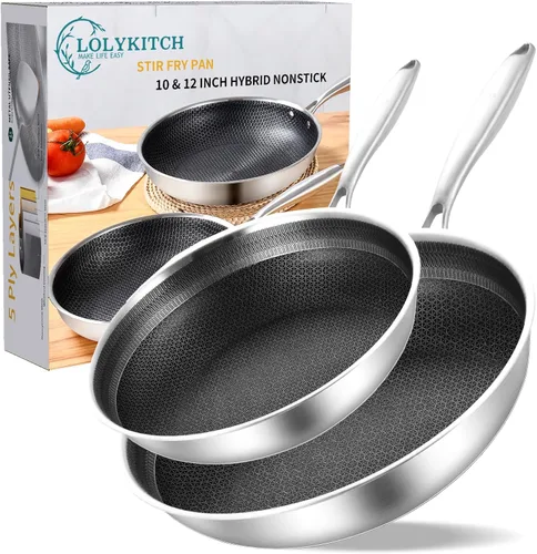 Miniatura 11 de LOLYKITCH Sartén de 9.5 Pulgadas de Acero Inoxidable de Tres Capas, Sartén, Sartén de Cocina por Inducción, Apta para Lavavajillas y Horno, Mango