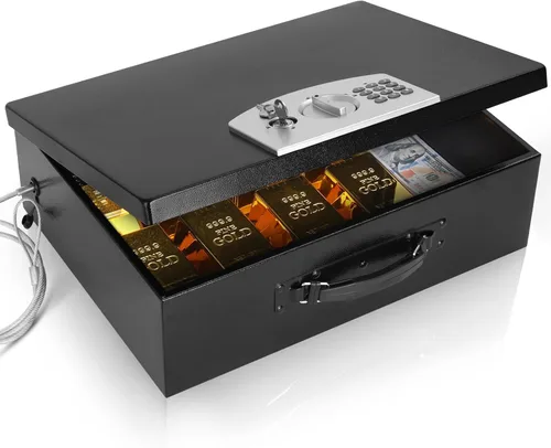 Miniatura 10 de Dalmbox - Caja de seguridad portátil de metal con cerradura de código digital, almacenamiento resistente al fuego para documentos, caja de seguridad