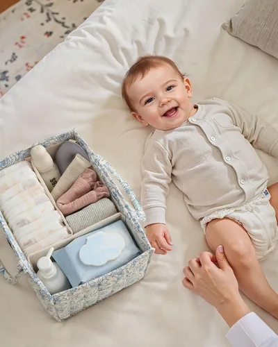 Miniatura 6 de Blissful Diary Organizador de pañales con flores, elegante cesta de almacenamiento para guardería, regalo para baby shower, imprescindible
