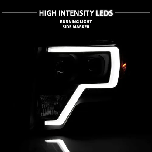 Miniatura 8 de AmeriLite para camioneta Ford F150 2009-2014, juego de faros delanteros LED de barra cuadrada, proyector halógeno negro, haz alto/bajo incluido