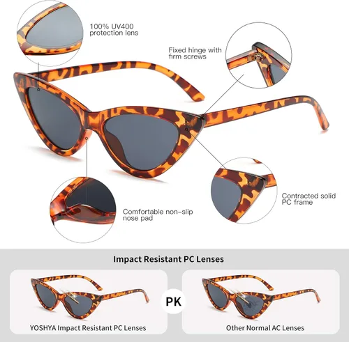 Miniatura 4 de Lentes de sol retro para mujer, con marco de plástico y diseño con estilo ojo de gato YOSHYA
