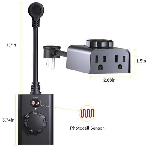 Miniatura 6 de Minoston Temporizador para Exteriores Paquete de 2, Enchufe de Anochecer a Amanecer con 2 Enchufes con Conexión a Tierra, Configuraciones de 2-8