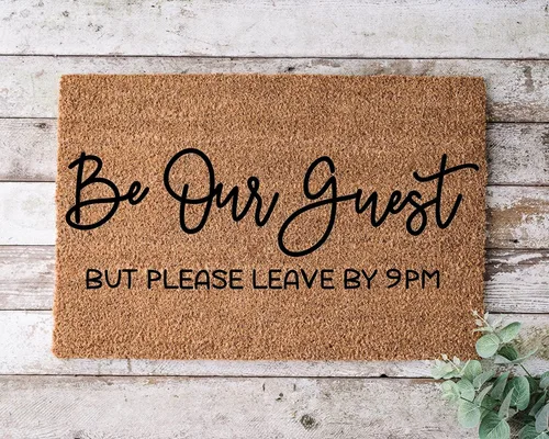 Be Our Guest But Please Leave by 9, tapete para puerta, divertido felpudo para puerta, regalo de boda, regalo de inauguración de la casa, felpudo
