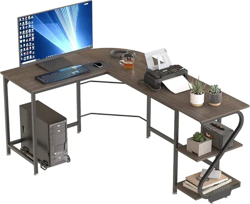 Miniatura 8 de Weehom Escritorio reversible en forma de L con estantes, escritorio de esquina grande para computadora de juegos para oficina en casa, estación