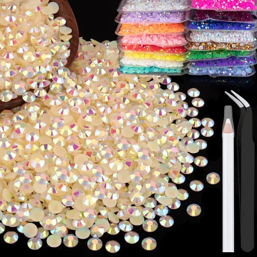 Miniatura 10 de 5000 piezas de diamantes de imitación de resina de 0.118 pulgadas a granel, color verde oscuro AB con parte trasera plana, diamantes de imitación