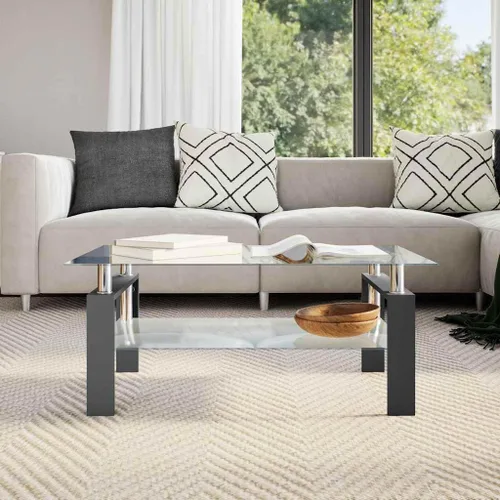 Miniatura 4 de Mesas de Centro para sala Juego de mesa de comedor negro y transparente de 37.4 x 21.7 x 15.7 pulgadas, vidrio templado, adecuado para dormitorios