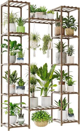 Miniatura 13 de Bamworld Soporte para plantas para interiores y exteriores, estante grande de metal de 11 niveles para plantas, soportes de flores de varios Negro