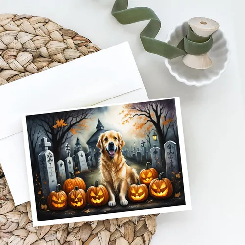 Miniatura 2 de Caroline's Treasures DAC2042GCA7P Golden Retriever - Tarjetas de felicitación y sobres de Halloween espeluznantes, paquete de 8 tarjetas en blanco