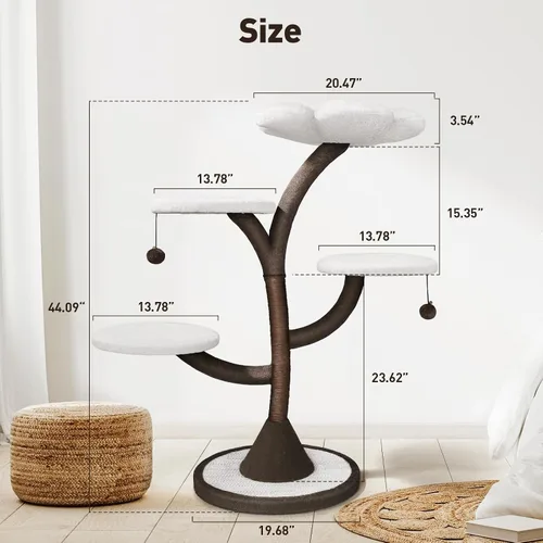 Miniatura 2 de Mavpet Árbol para gatos moderno de varios niveles, torre para gatos todo en uno con poste rascador, casas de árbol de flores para gatos