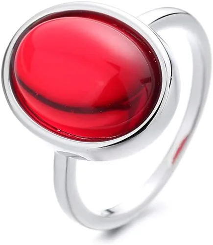 Miniatura 5 de Anillo ovalado de plata de ley 925, granate rojo, piedra natal, piedra natal, talla brillante, circonita cúbica, color rubí, anillo de regalo