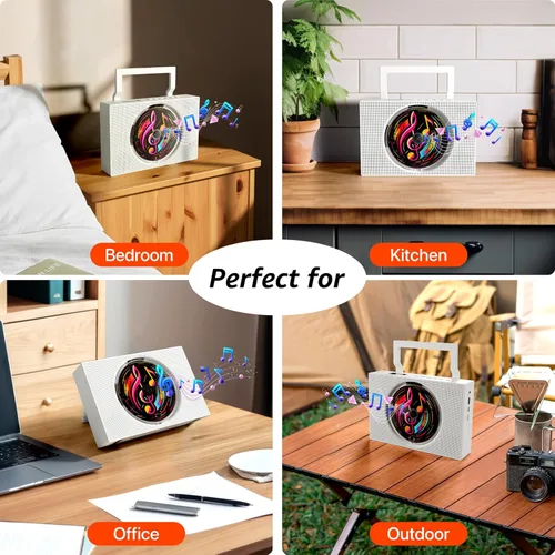 Miniatura 6 de Reproductor de CD portátil Boombox con Bluetooth - Reproductor de CD recargable con radio FM, USB, AUX, control remoto - Sistema de sonido estéreo