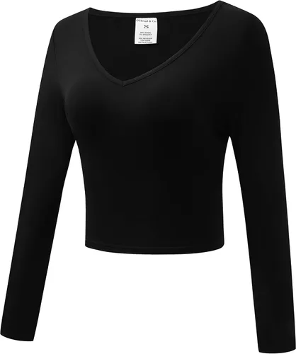 Miniatura 2 de OThread & Co. Camiseta corta de manga larga con cuello en V para mujer