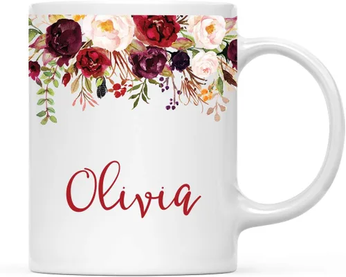 Miniatura 26 de Andaz Press Taza de té de cerámica para el día de la madre, regalo de 9.5 fl oz, otoño, marsala, flores burdeos, rosas, flores, tía, 1 paquete