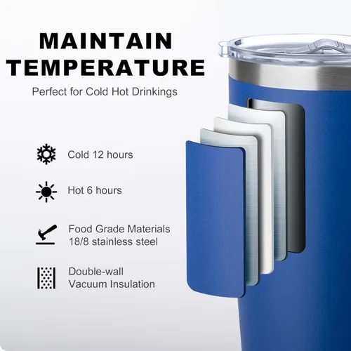 Miniatura 2 de koodee Taza de café aislada de 20 onzas con tapa y asa, acero inoxidable de doble pared al vacío, taza de campamento, vaso de café de viaje