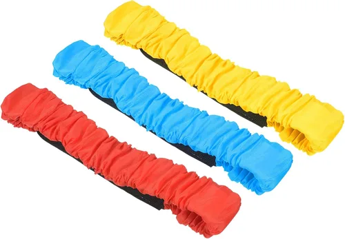 PATIKIL Juego de bandas de carreras de 3 patas, paquete de 3 cintas elásticas para fiestas de cumpleaños al aire libre, juego de relevo de carnaval