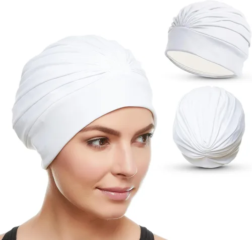 Miniatura 22 de BEEMO Gorros de natación para mujer, turbante de natación, de poliéster, con forro de látex, plisado para mujer Púrpura