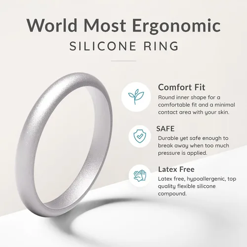 Miniatura 5 de ThunderFit - Anillos de silicona para mujer, delgados, apilables, complemento, alianzas de boda de silicona, 332 pulgadas (2.5 mm) de ancho y 564
