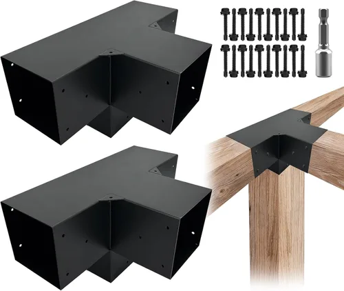 Miniatura 11 de Kits de soporte para pérgola DIY, soportes de esquina en forma de L de 2 vías para madera de 6 x 6 pulgadas (real: 5.5 x 5.5 pulgadas) para pérgola