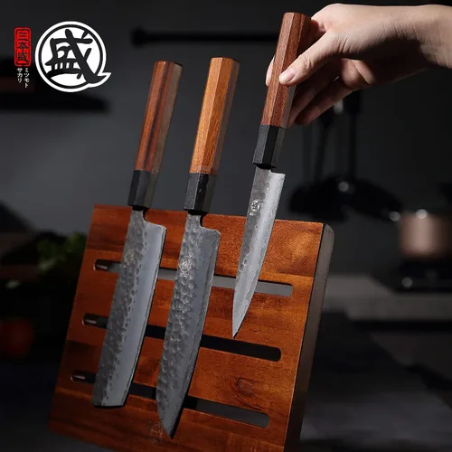 Miniatura 4 de MITSUMOTO SAKARI Soporte magnético para cuchillos, 12.5 pulgadas, madera de acacia de doble cara, bloque magnético resistente para cuchillos