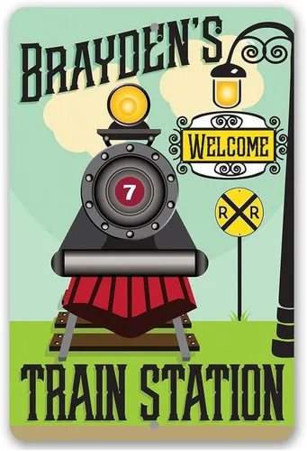 Estación de tren personalizada: bonita decoración de cruce de ferrocarril, accesorios de habitación de bebé niño, decoración de sala de juegos y