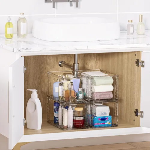 Miniatura 2 de Vtopmart Paquete de 4 cajones grandes apilables de almacenamiento, fácil de montar, organizadores de acrílico para debajo del fregadero del baño
