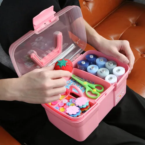 Miniatura 7 de TERGOO Caja organizadora multiusos de 11 pulgadas con bandeja extraíble, organizador portátil de manualidades pequeño con asa, caja de herramientas