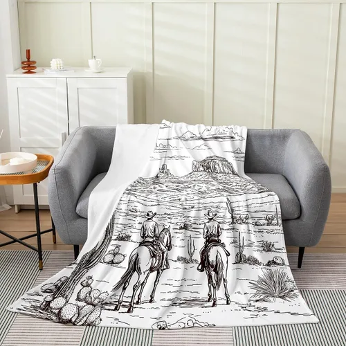 Miniatura 6 de Erosebridal Manta de vaquero occidental de 40 x 50 pulgadas, diseño del desierto americano del salvaje oeste americano, ilustración dibujada a mano