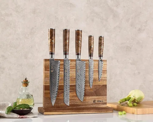 Miniatura 7 de Wakoli Juego de cuchillos de chef de Damasco con bloque magnético – Juego de bloque de cuchillos de cocina profesional de 5 piezas, cuchillas