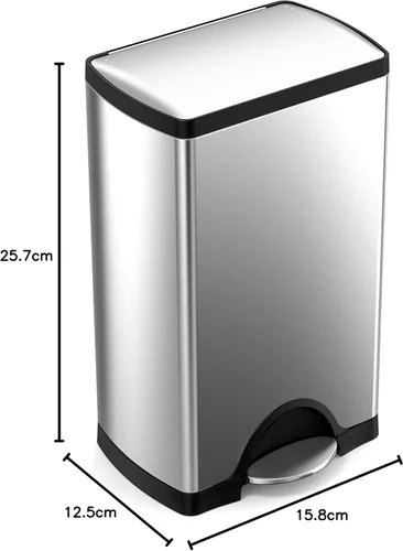 Miniatura 8 de Simplehuman - Cubo de basura rectangular para cocina de 38 litros / 10 galones, con pedal, de acero inoxidable cepillado