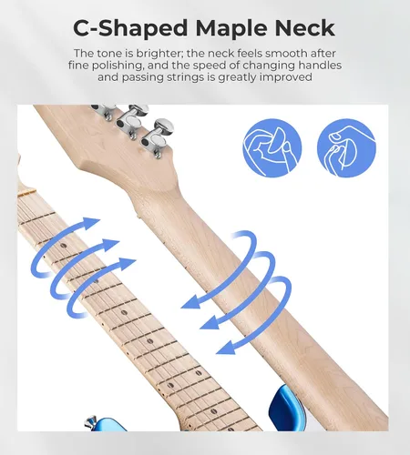 Miniatura 5 de Guitarra eléctrica para niños Vangoa de 30 pulgadas, kit para principiantes para jóvenes músicos con amplificador, bolsa, correa, cuerdas Azul