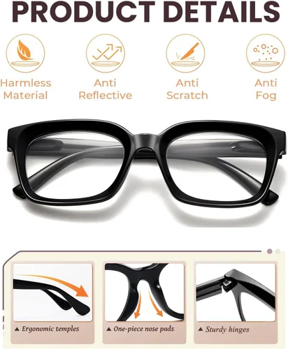 Miniatura 5 de Hubeye Large Reading Glasses for Women Men Fashion Square Frame Anti-Blue Light Glasses Reading Aid (Black+Blue, 1.00)