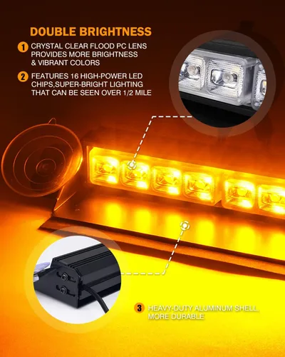 Miniatura 2 de Xprite Luces Estroboscópicas de Emergencia Ámbar para Tablero, Luz Intermitente Interior del Parabrisas con Ventosas para Camiones de Construcción