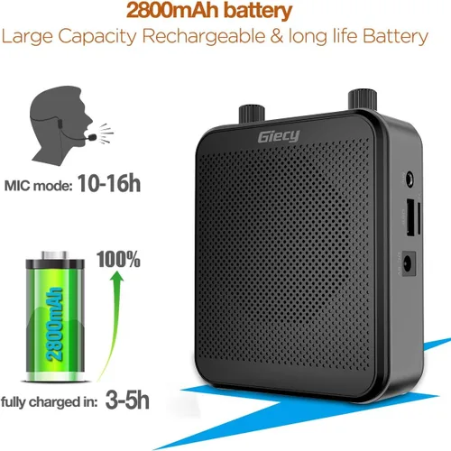 Miniatura 4 de Amplificador de voz portátil, Giecy 30W 2800mAh Bluetooth recargable amplificador de voz personal con auriculares con micrófono, altavoz de sistema
