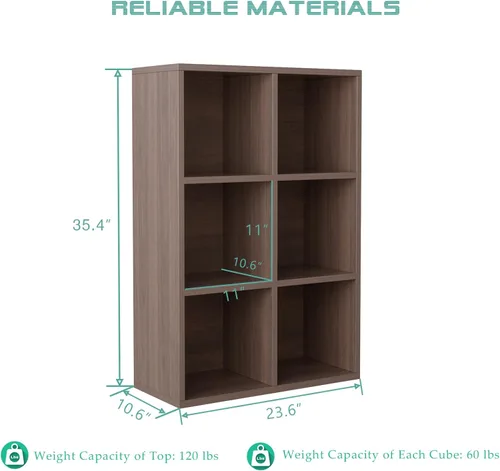 Miniatura 2 de OSCHF - Estantería de almacenamiento de 6 cubos, estantería de madera de 3 niveles con espacios abiertos para el hogar y la oficina, organizador