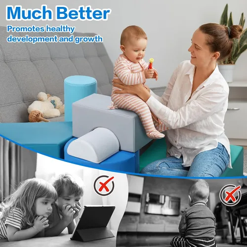 Miniatura 3 de Bloques de espuma de juguetes de escalada para niños: 6 bloques de escalada de espuma de cuero sintético para niños pequeños - Juego suave