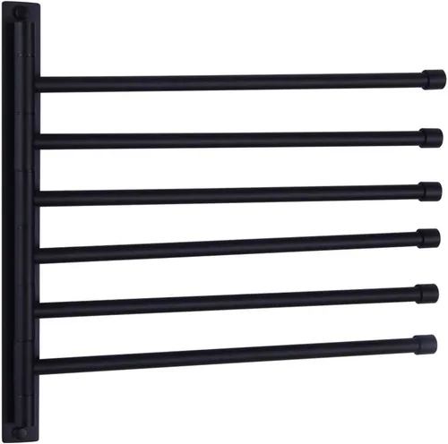 Toallero giratorio de mano para baño, soporte para toallas de baño, acabado negro mate, montado en la pared, 6 brazos