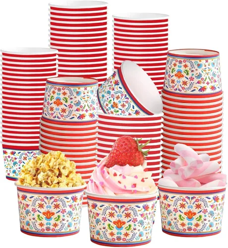 Miniatura 7 de 120 tazas desechables de 12 onzas de helado de animales de safari en la selva, leopardo, tigre, cebra, jirafa, papel con estampado de jirafa