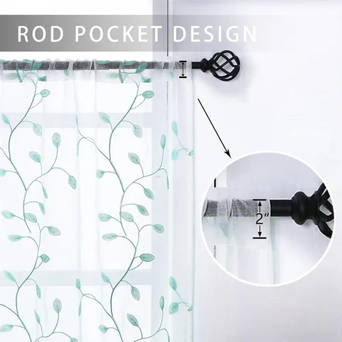 Miniatura 2 de MRTREES Cenefa de cortina transparente de Navidad, 2 paneles de cortinas bordadas con hojas pequeñas de 54 x 16 pulgadas, bolsillo para barra