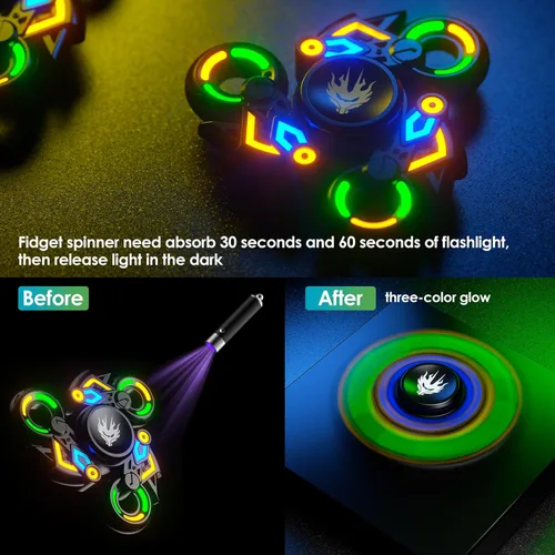 Miniatura 2 de Cool Trendy Fidget Spinners, Fidget Spinner Gifts, Stress Anxiety ADHD Relief Figets, Metal Finger Hand Spinner with Green/Yellow/Blue Luminous
