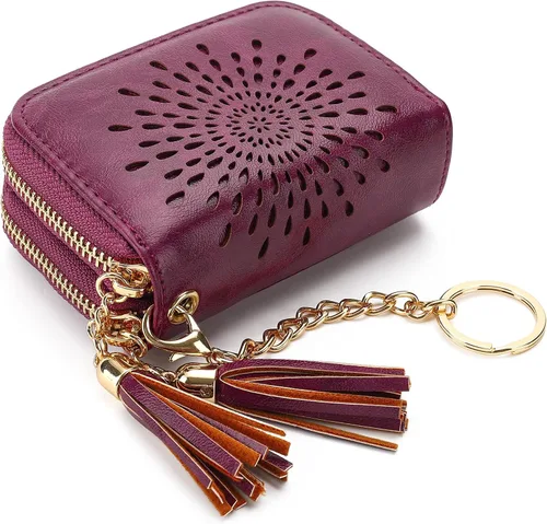 Miniatura 25 de APHISON RFID - Porta tarjeta de crédito con llavero, cartera pequeña con cremallera para mujer, Moderno