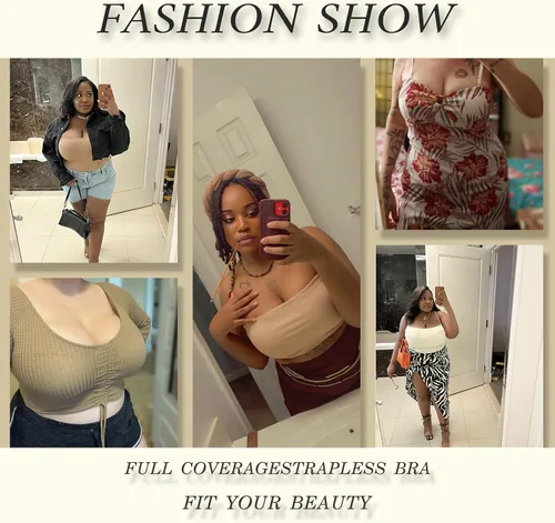 Miniatura 3 de HACI Sujetador sin tirantes para mujer Cobertura de figura completa Contour Underwire Plus Size Red Carpet