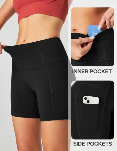 Miniatura 4 de Heathyoga Pantalones cortos de ciclismo para mujer, control de abdomen, pantalones cortos de entrenamiento de 5 pulgadas con bolsillos, cintura