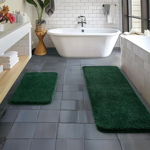 Miniatura 50 de MIULEE Juego de 2 alfombras de baño antideslizantes peludas extra gruesas y suaves, alfombrillas de baño de microfibra suave absorbente de agua