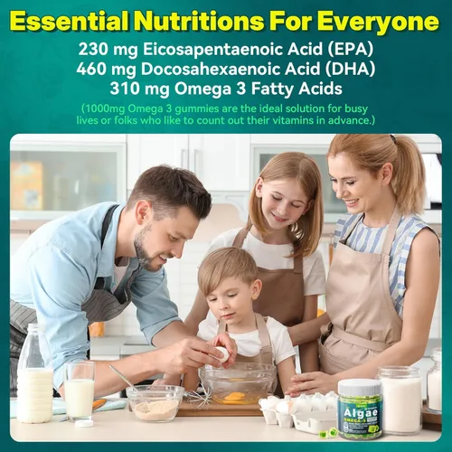 Miniatura 7 de Gomitas veganas Omega-3 para adultos, aceite de pescado alternativo al aceite de algas, DHA a base de plantas de 460 mg y EPA 230 mg más