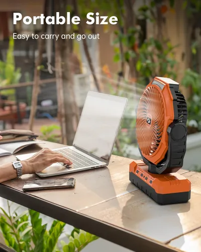 Miniatura 8 de Ventilador de camping 3 en 1 - Ventilador recargable con batería desmontable y gancho con luz para tienda de campaña, al aire libre - Ventilador