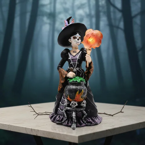 Miniatura 2 de Comfy Hour - Estatua de bruja gótica de 8 pulgadas, figura de La Calavera Catrina del Día de los Muertos, decoración estética de calavera de azúcar