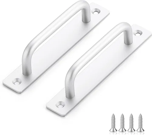 Paquete de 2 manijas de puerta de granero, manijas de puerta plateadas, tiradores de gabinete deslizantes, 5 agujeros, accesorios de aleación de zinc