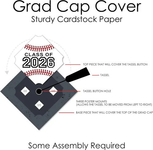 Miniatura 6 de Big Dot of Happiness Béisbol de graduación - Kit de decoración de gorra de graduación 2026 - Cubierta de gorra de graduación