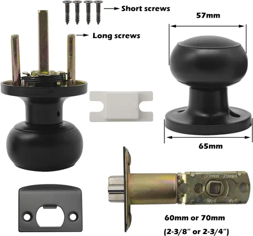 Miniatura 7 de Gobrico Paquete de 3 pomos para puerta interior, color negro, redondo, pomo para puerta de armario, para pasillo, cocina, función de paso, cerradura