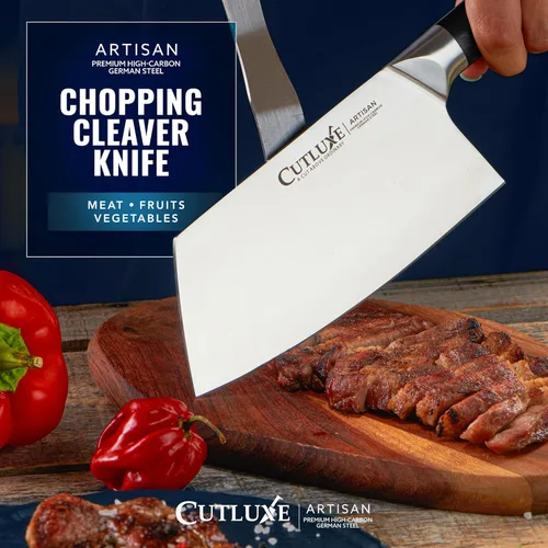 Miniatura 4 de Cutluxe Cuchillo Hendedor de Carne - Cuchillo Hendedor de Carnicero Pesado de 7", Hoja de Acero Alemán Extremadamente Afilada, Espiga Completa